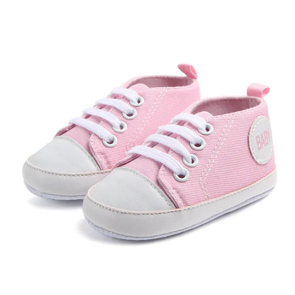 Chaussures bébé fille 0‑18M – baskets montantes en toile, antidérapantes, premiers pas