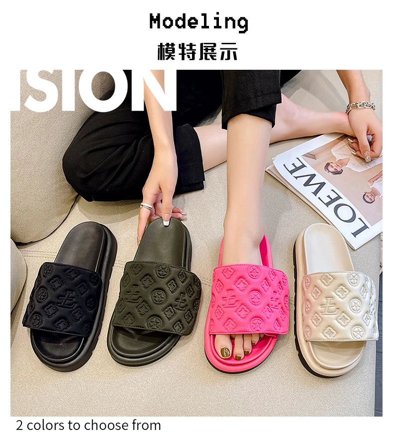 Pantoufles été femme à semelle épaisse, sandales de plage tendance,