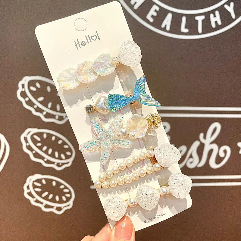 Pinces à Cheveux Bébé Fille – Ensemble 5 Pièces Sirène et Coquillage, Accessoires Mignons