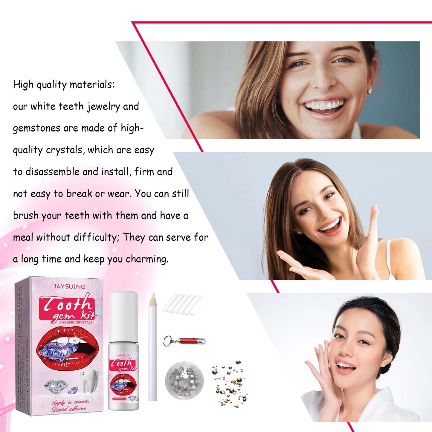 Kit gemme dentaire IMADIY, diamant blanc, facile à poser et enlever.