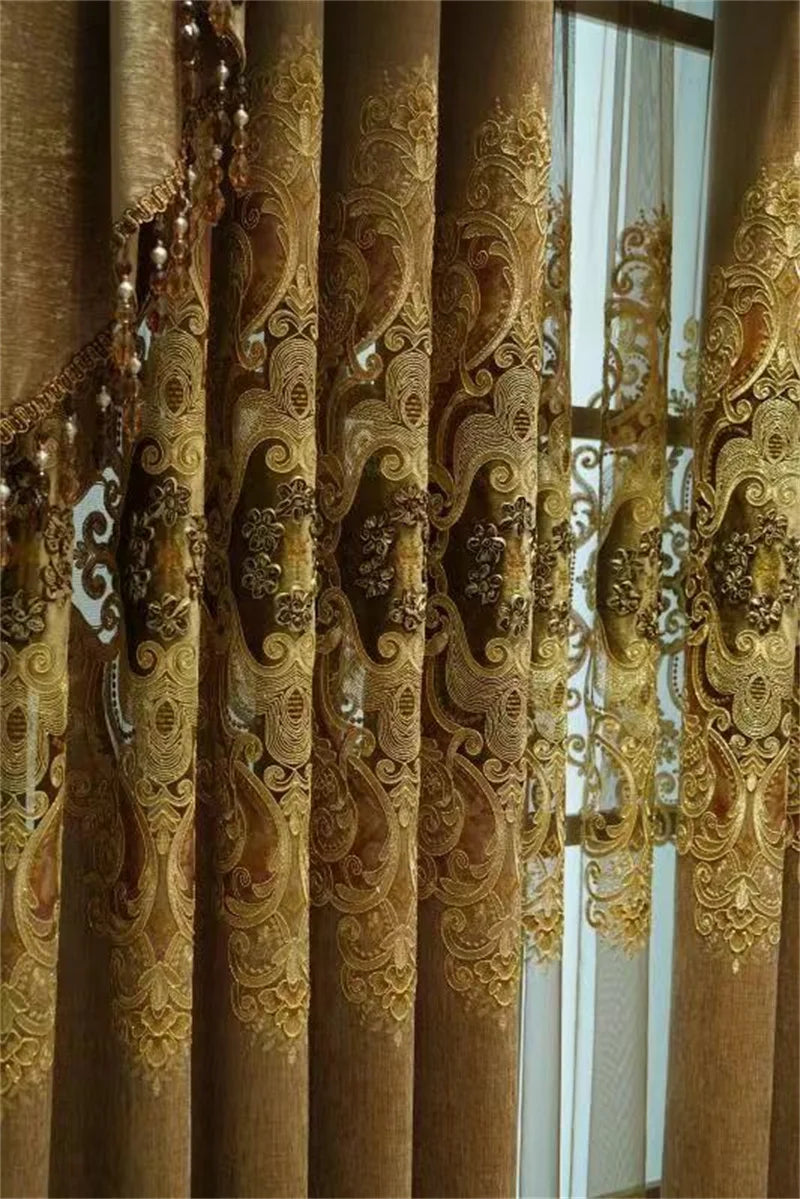 Rideau Brodé Luxe – Chenille, Style Européen, Avec Cantonnière .