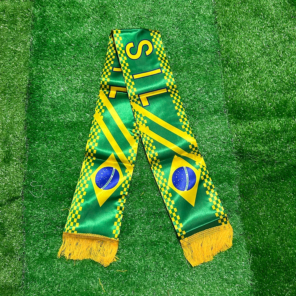 Écharpe Supporter Brésil – Satin 14x130cm, Double Imprimé KSY FLAG