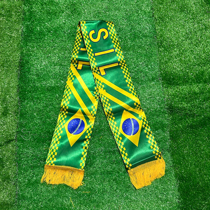 Écharpe Supporter Brésil – Satin 14x130cm, Double Imprimé KSY FLAG