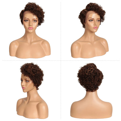 Perruque Bob Lace Front 100% Naturelle, Cheveux Crépus Bouclés, Pixie Court, Sans Colle, 13x1 .