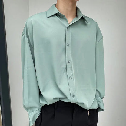 Chemise homme décontractée, style uni à col rabattu