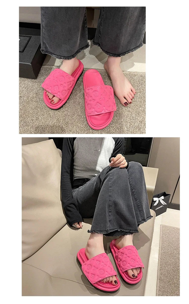 Pantoufles été femme à semelle épaisse, sandales de plage tendance,