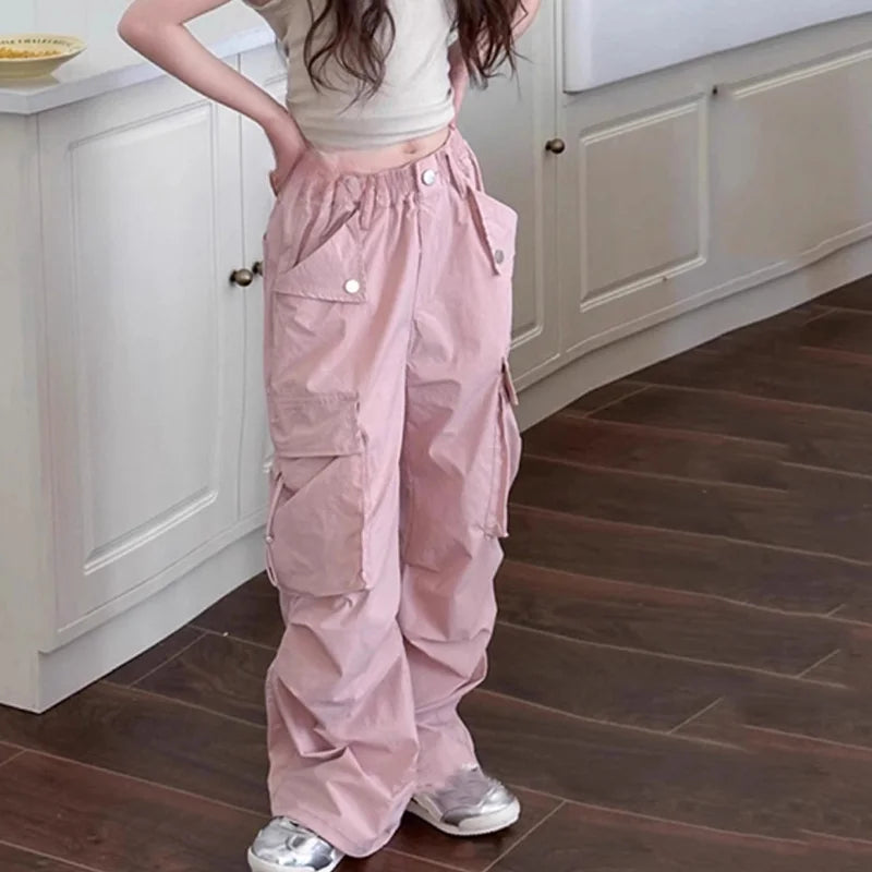 Pantalon cargo décontracté grande taille fille 5-14 ans, vêtements été .