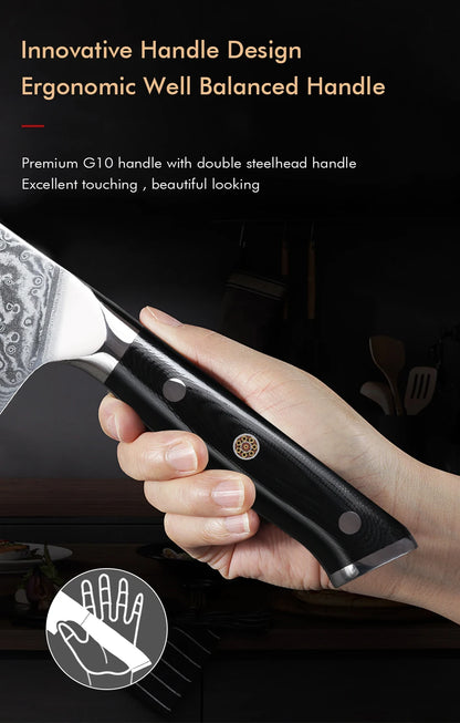 Couteau de cuisine professionnel F.YOUNG – acier Damas, chef japonais & sashimi