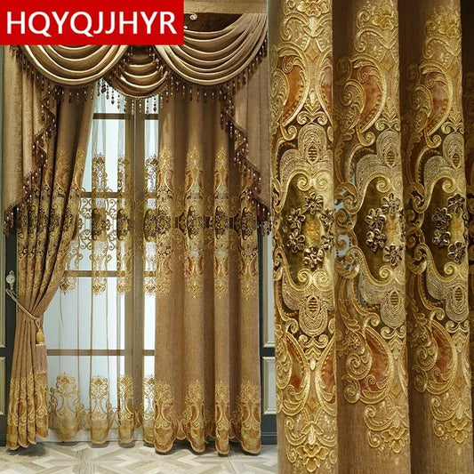 Rideau Brodé Luxe – Chenille, Style Européen, Avec Cantonnière .