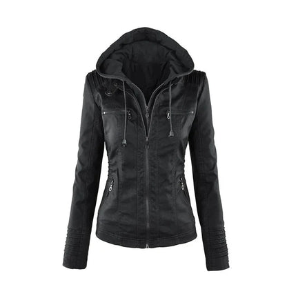 Veste Gothique en Simili Cuir PU pour Femme – Manteau à Capuche Noir, Veste Moto Chaude pour Automne et Hiver, Vêtements d'Extérieur Stylés