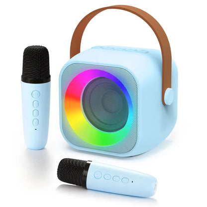 Mini machine karaoké Bluetooth enfants K12, portable avec 2 micros sans fil.