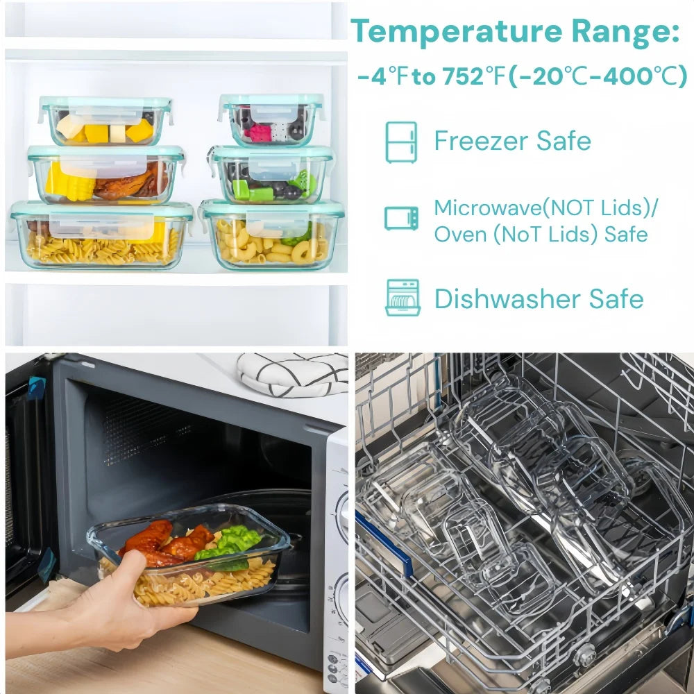Boîtes hermétiques en verre – Préparation repas, boîte à déjeuner, Bento, réutilisable, compatible micro-ondes et lave-vaisselle