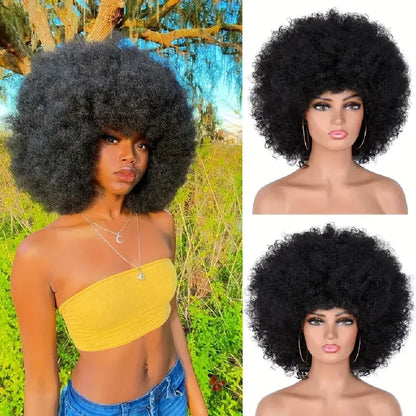 Perruques cheveux humains bouclés Afro courts avec frange – Perruques Bob naturelles, moelleuses, brésiliennes, 100% machine, densité 180%
