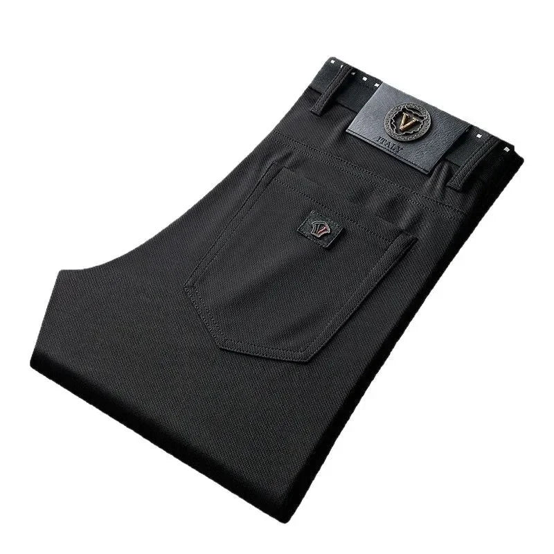 Jean homme été haut de gamme, léger, coupe droite, taille élastique, 5 poches, denim confortable .