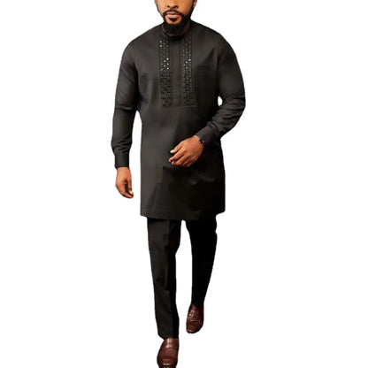 Ensemble africain homme de 2 pièces, chemise manches longues, pantalon, été .