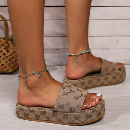 Sandales à plateforme pour femmes, pantoufles d'été, semelle optique, solide, pour fête, plage.