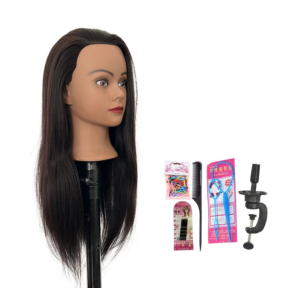 Tête coiffure 22 pouces, cheveux synthétiques, pratique pour tresses cornrows