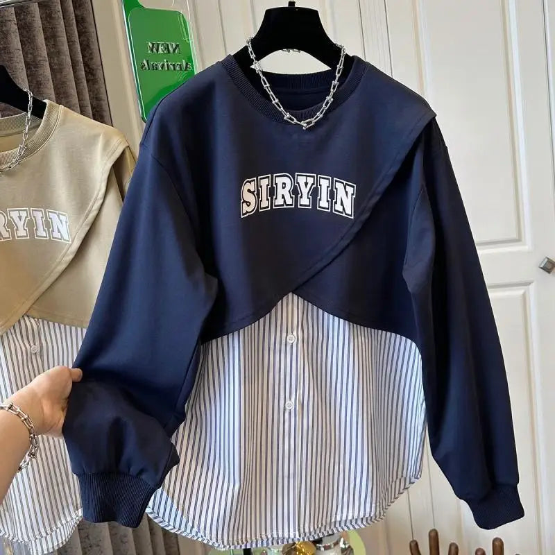 Pull rayé grande taille femme, col rond, manches longues, casual .