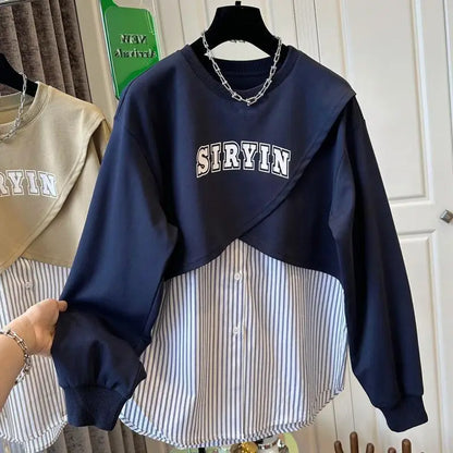 Pull rayé grande taille femme, col rond, manches longues, casual .