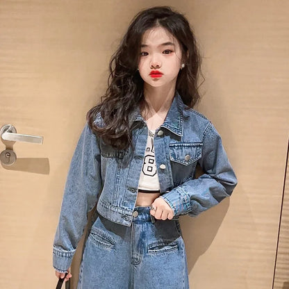 Pantalon Denim Jambes Larges Filles, Style Coréen, Printemps/Automne , 2 Pièces .