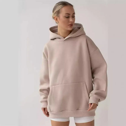 Sweat Femme Décontracté – Pull à Capuche Ample, Manches Longues, Couleur Unie Automne-Hiver