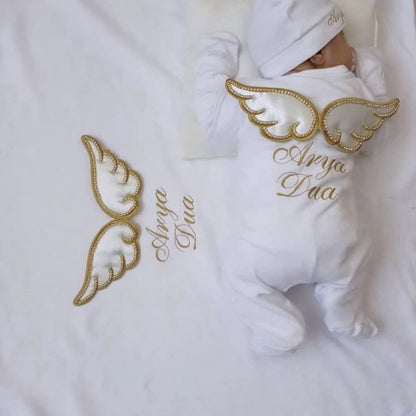 Barboteuse Bébé Jetable avec Nom, Ailes d'Ange, Sortie de Maternité .