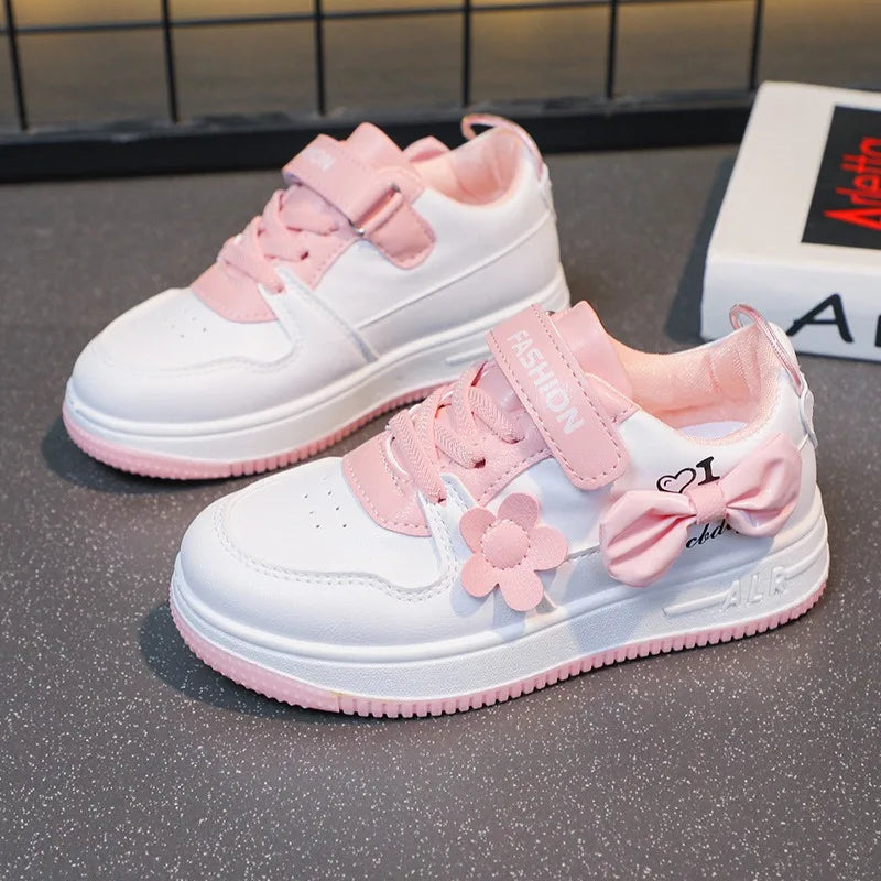 Chaussures bateau fleurs enfant, baskets princesse à nœud, sport décontracté printemps-automne