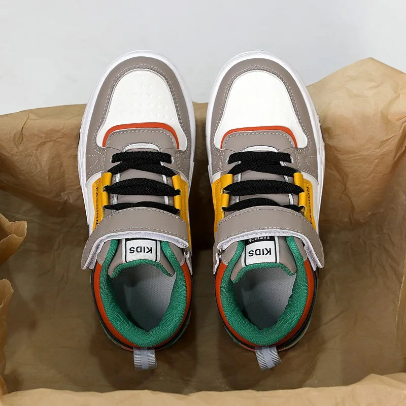 Baskets garçon automne en cuir PU, sneakers sport semelle plate