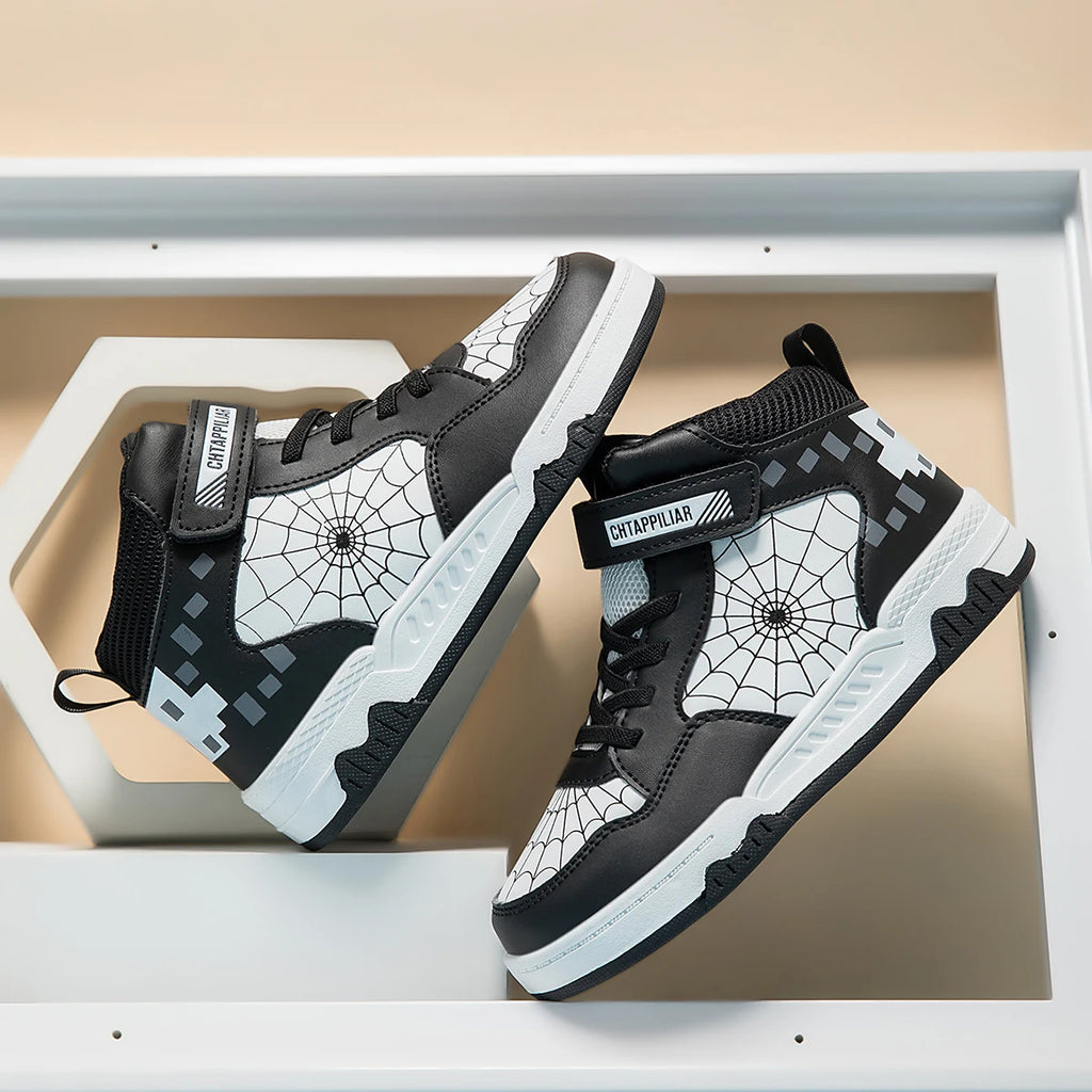 Baskets Montantes Enfant Cuir PU Tendance – Chaussures Sport décontractées Garçons Filles