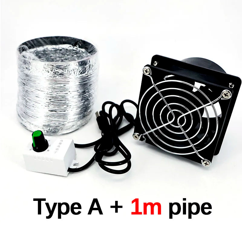 Ventilateur Extracteur Fumée 2 Types DC 5V USB, Vitesse réglable, Conduit 1-2 Voies, Tuyau 1m/3m