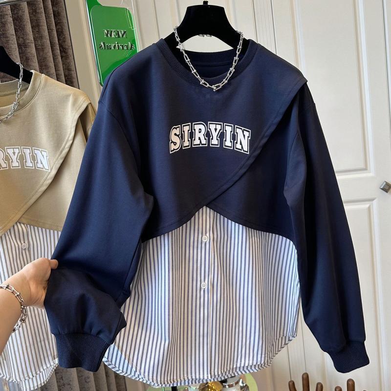 Pull rayé grande taille femme, col rond, manches longues, casual .