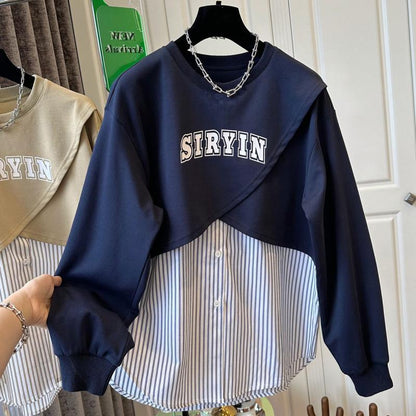 Pull rayé grande taille femme, col rond, manches longues, casual .