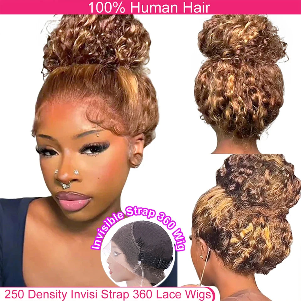 Perruque 360 HD Bouclée 30" Cheveux Humains Sans Colle