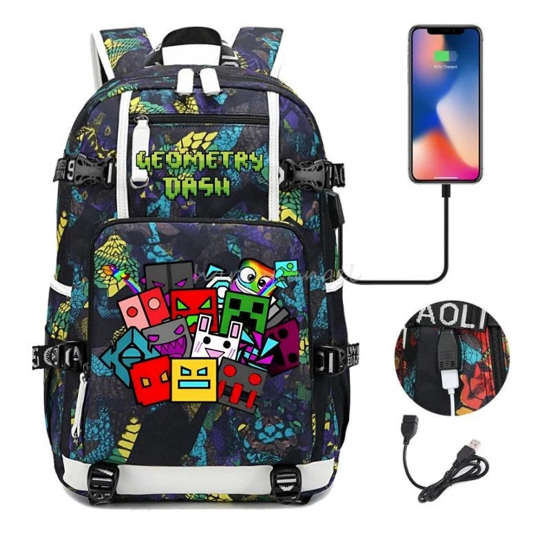 Sac à dos imprimé géométrique pour filles et garçons, sac à dos en toile pour ordinateur portable, sac à dos pour femme, sac à dos pour adolescent et étudiant, nouvelle mode .