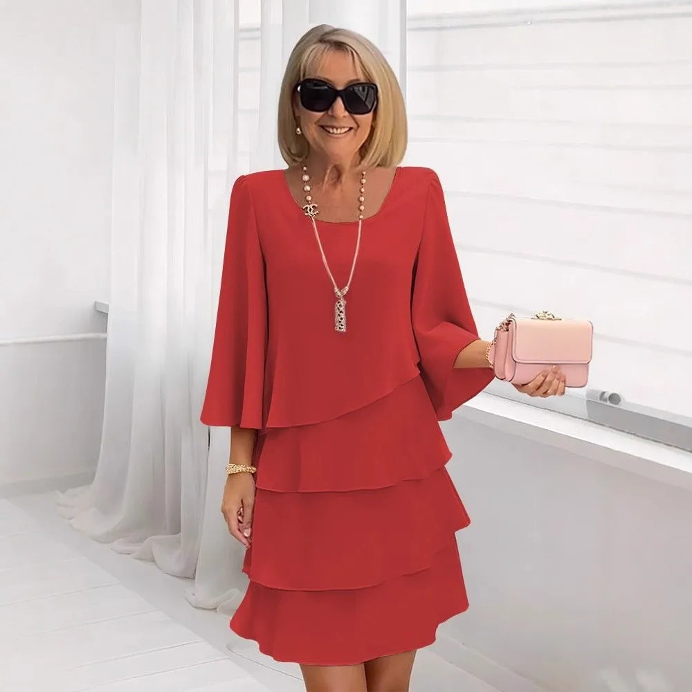 YIKOOLIN Robe Femme Chic – Mi-Longue en Mousseline, Style Irrégulier, Col Rond Printemps-Été