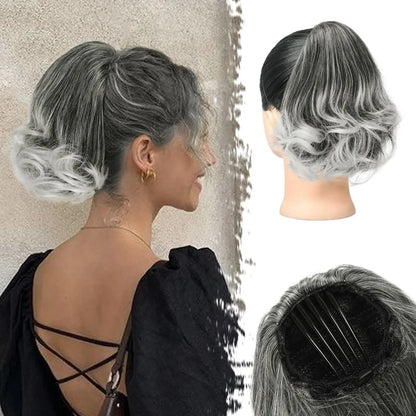 Queue de cheval synthétique OLA bouclée courte à pince noire .