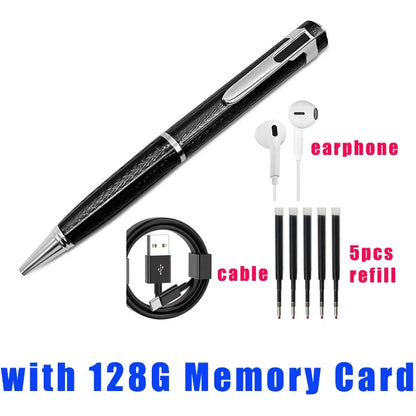 Stylo enregistreur vocal 128 Go portable USB, lecture MP3, pour conférences et cours, avec 5 recharges.