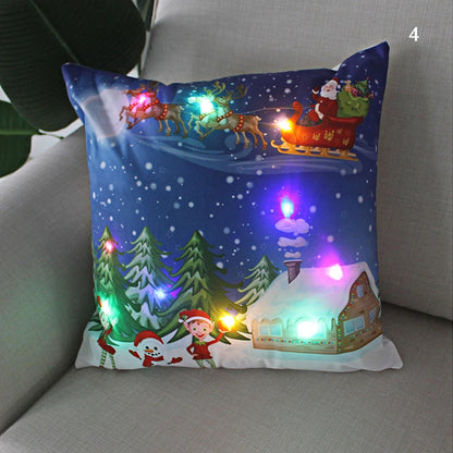Housse coussin Noël LED Père Noël﻿– lumineux, déco maison, nouvel an