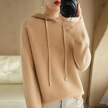 Pull à capuche femme automne-hiver, manches longues, tricot chaud style coréen .