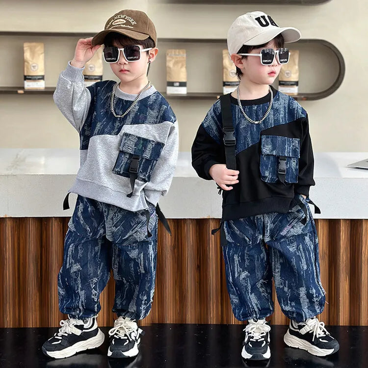 Vêtements enfants garçons, ensemble coton 2 pièces tendance