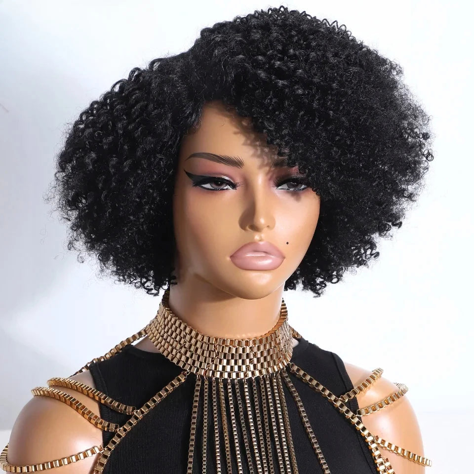 Perruque bouclée crépue femme – Cheveux humains, pré-épilée, dentelle HD, 180%, sans colle