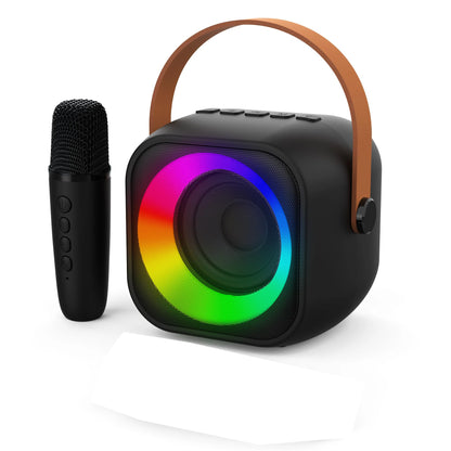 Mini machine karaoké Bluetooth enfants K12, portable avec 2 micros sans fil.
