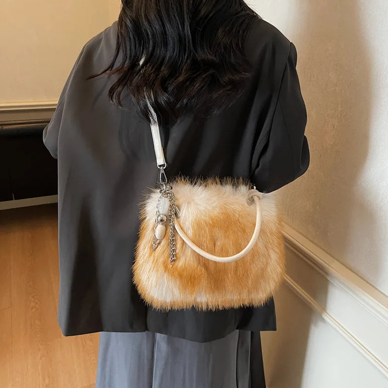 Sac bandoulière femme – Moelleux, couleur dégradée, boucle, mignon, automne hiver, fashion