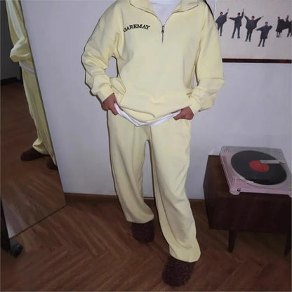 Ensemble Femme Automne-Hiver – Sweat à Capuche Zippé & Pantalon Épais, Style Décontracté Tendance