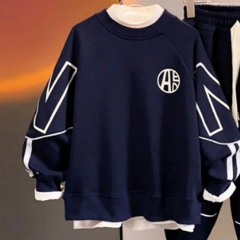 Vêtements garçons grande taille, ensemble 2 pièces  sweat + pantalon tendance