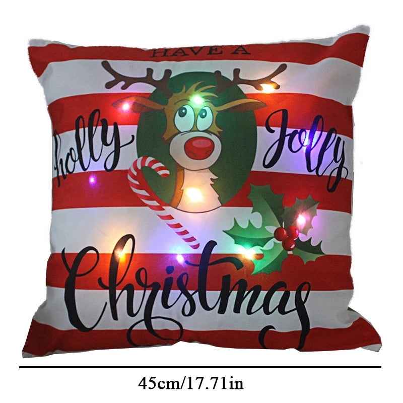 Housse coussin Noël LED Père Noël﻿– lumineux, déco maison, nouvel an