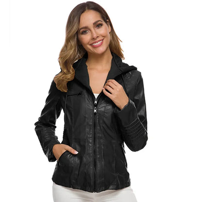Veste Gothique en Simili Cuir PU pour Femme – Manteau à Capuche Noir, Veste Moto Chaude pour Automne et Hiver, Vêtements d'Extérieur Stylés