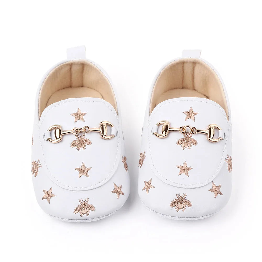 Chaussures cuir PU bébé 0-18M, mocassins étoiles brodés