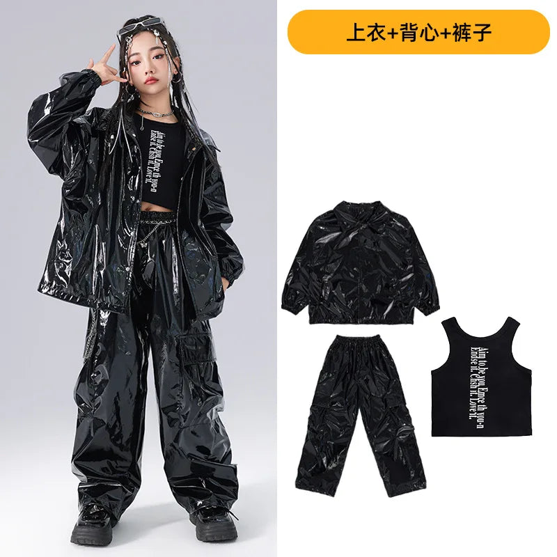 Costume Danse Jazz Garçon Filles, Pantalon Cuir Brillant Rouge, Streetwear Hip Hop Scène .