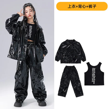 Costume Danse Jazz Garçon Filles, Pantalon Cuir Brillant Rouge, Streetwear Hip Hop Scène .